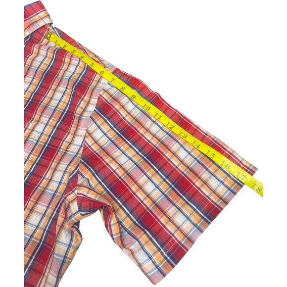 Croft & Barrow 2xL Plaid Button-Down Short Sleeves Shirt Red Blue Western Wear - Picture 8 of 13